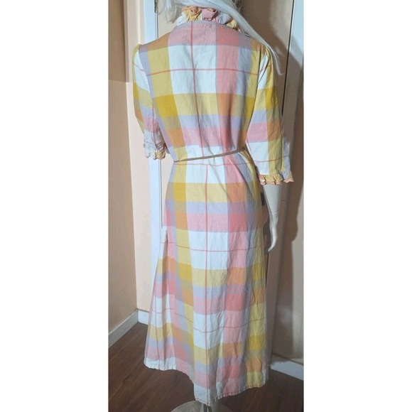 April Cornell Print Dress Small Cottagecore Beautiful Plaid Wrap Dress Lace Trim - Picture 5 of 10